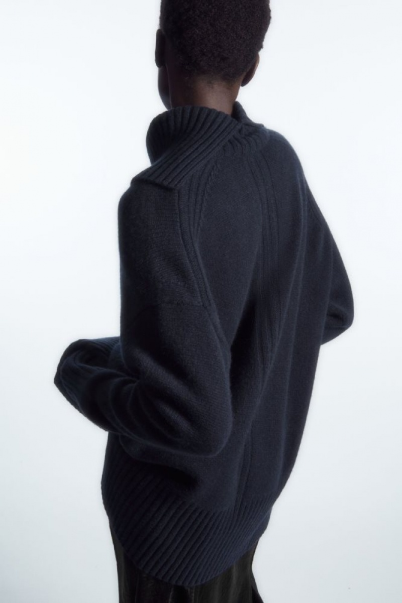 Navy Cos Oversized Pure Cashmere Roll-neck Jumper | LMZVS5836