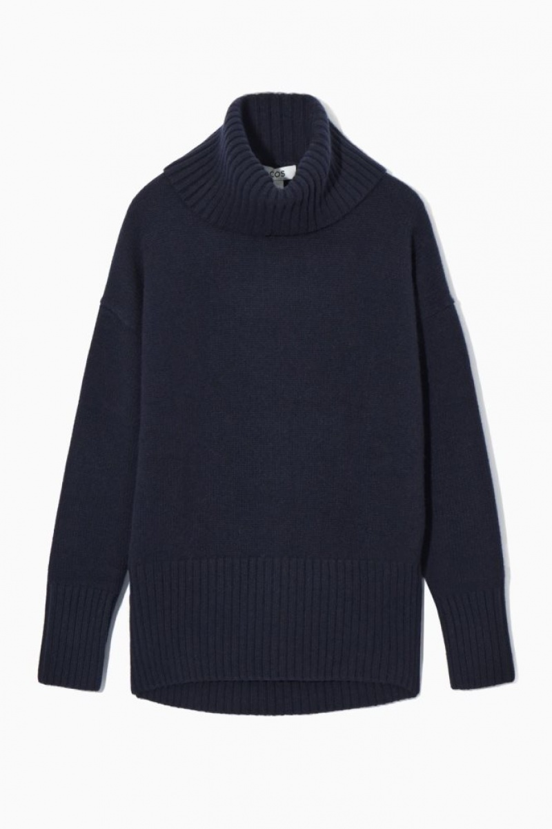 Navy Cos Oversized Pure Cashmere Roll-neck Jumper | LMZVS5836