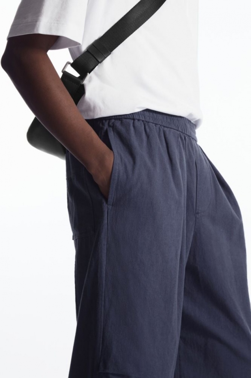 Navy Cos Pleated Wide-leg Chambray Pants | EHGDY2567