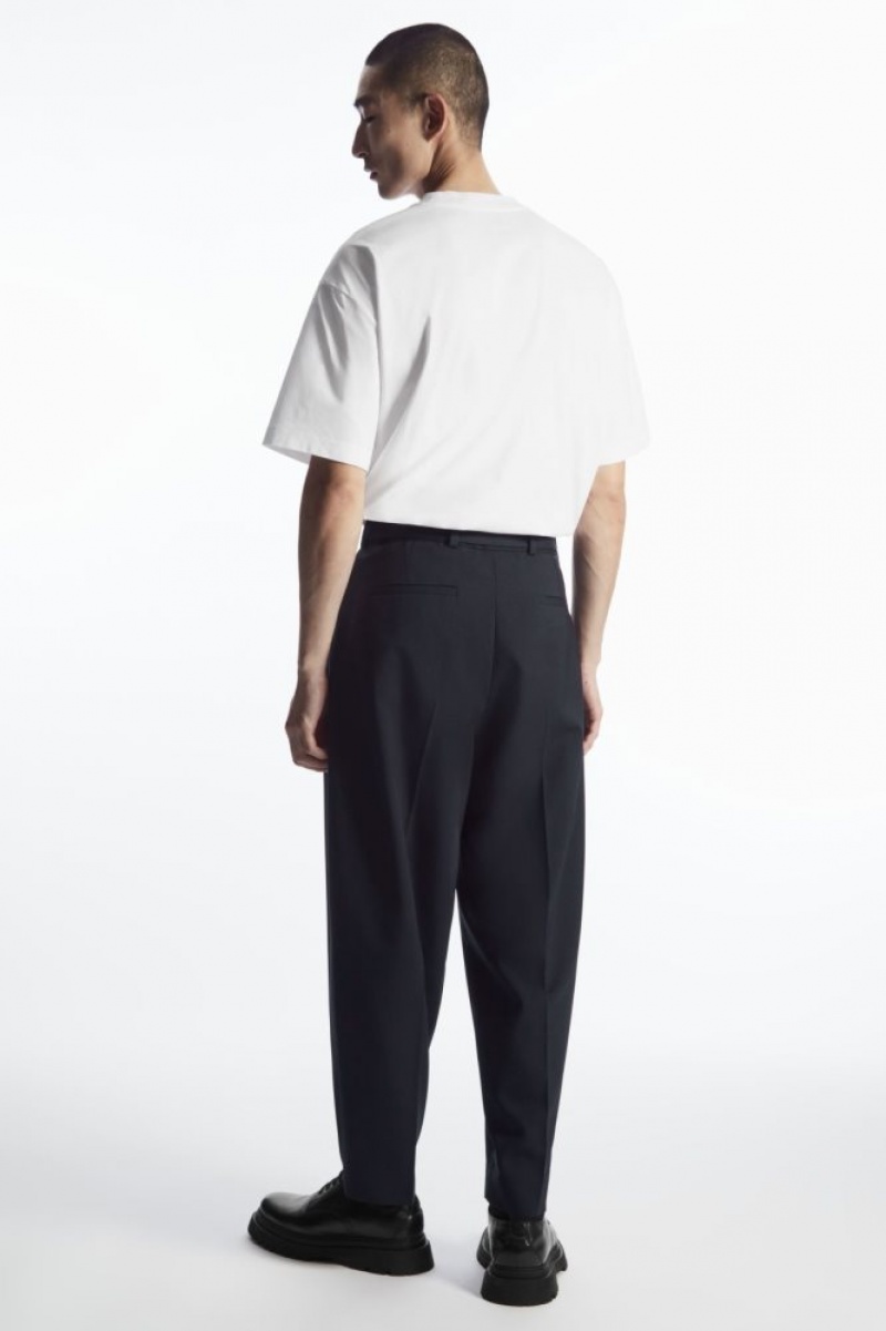 Navy Cos Relaxed Belted Wool-blend Pants | PMCQL4571