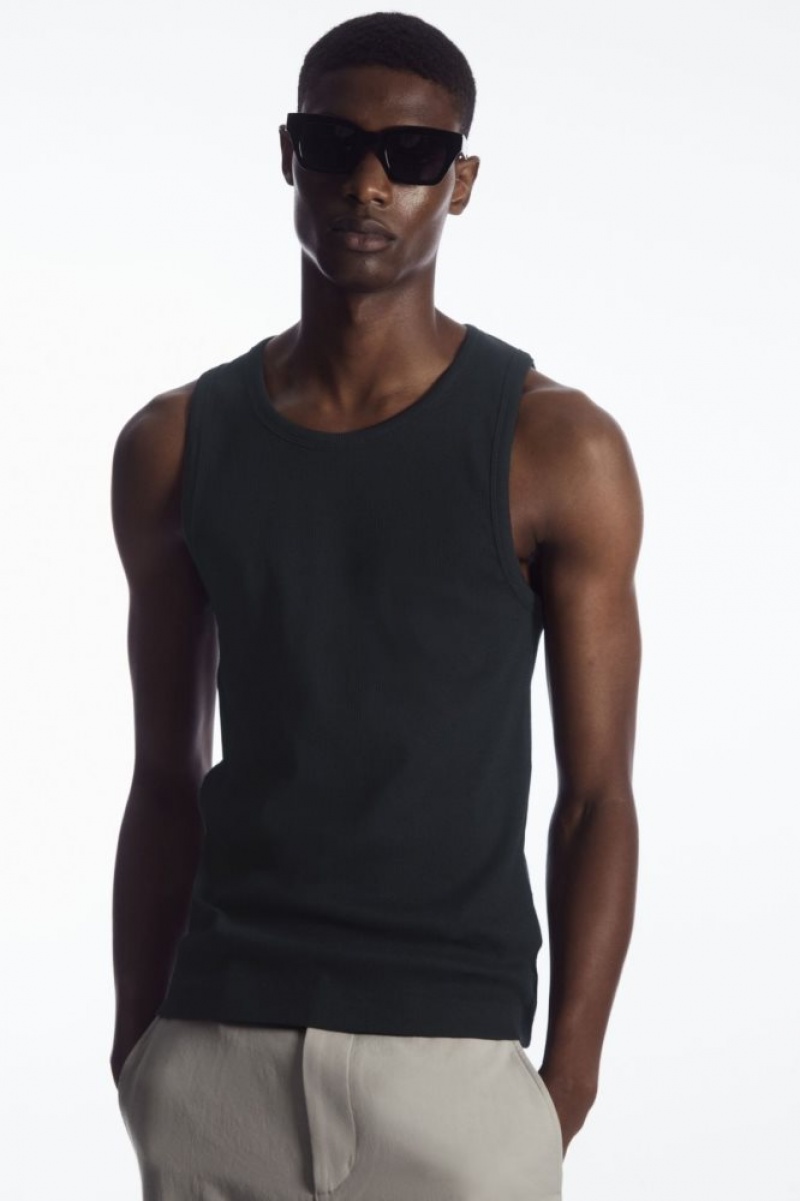 Navy Cos Ribbed Tank Top | GBMVR0829