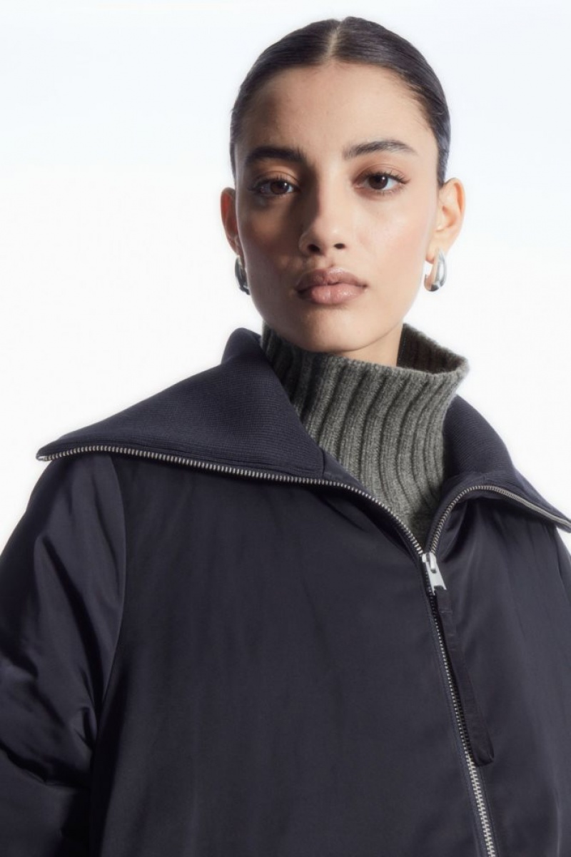 Navy Cos Ribbed-collar Puffer Jacket | GYXMS0749