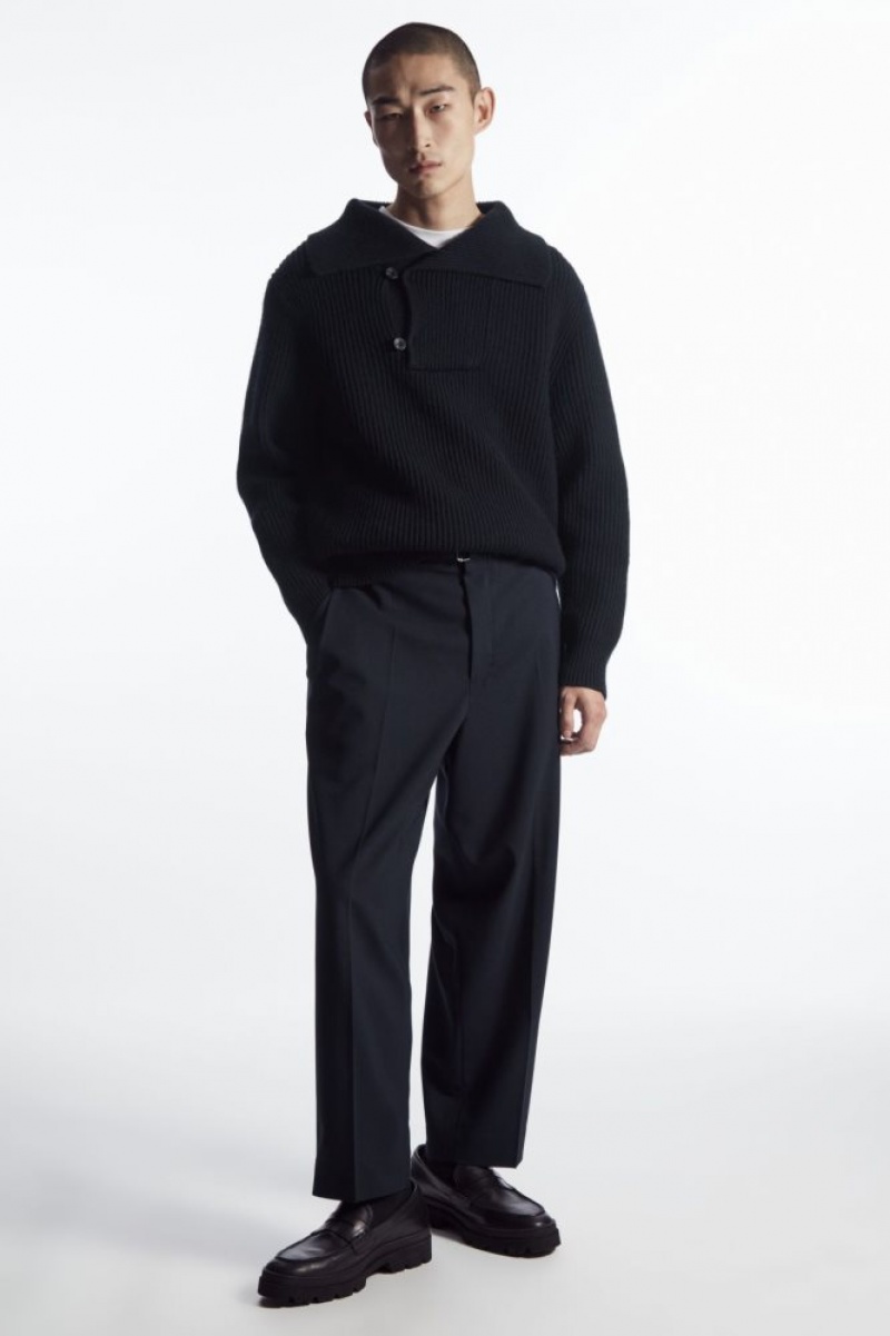 Navy Cos Sailor-collar Wool Sweater | THVUK7083