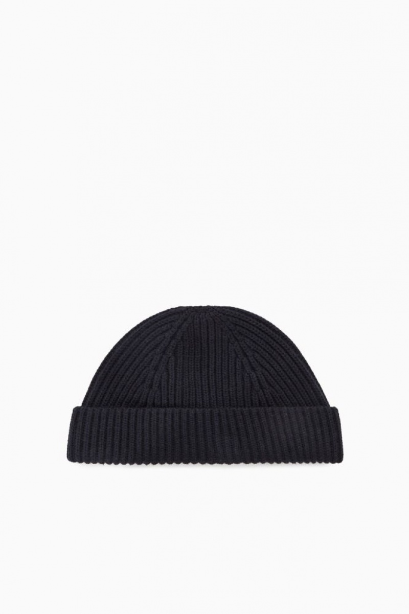 Navy Cos Short Merino Wool Beanie | LHWRP2734