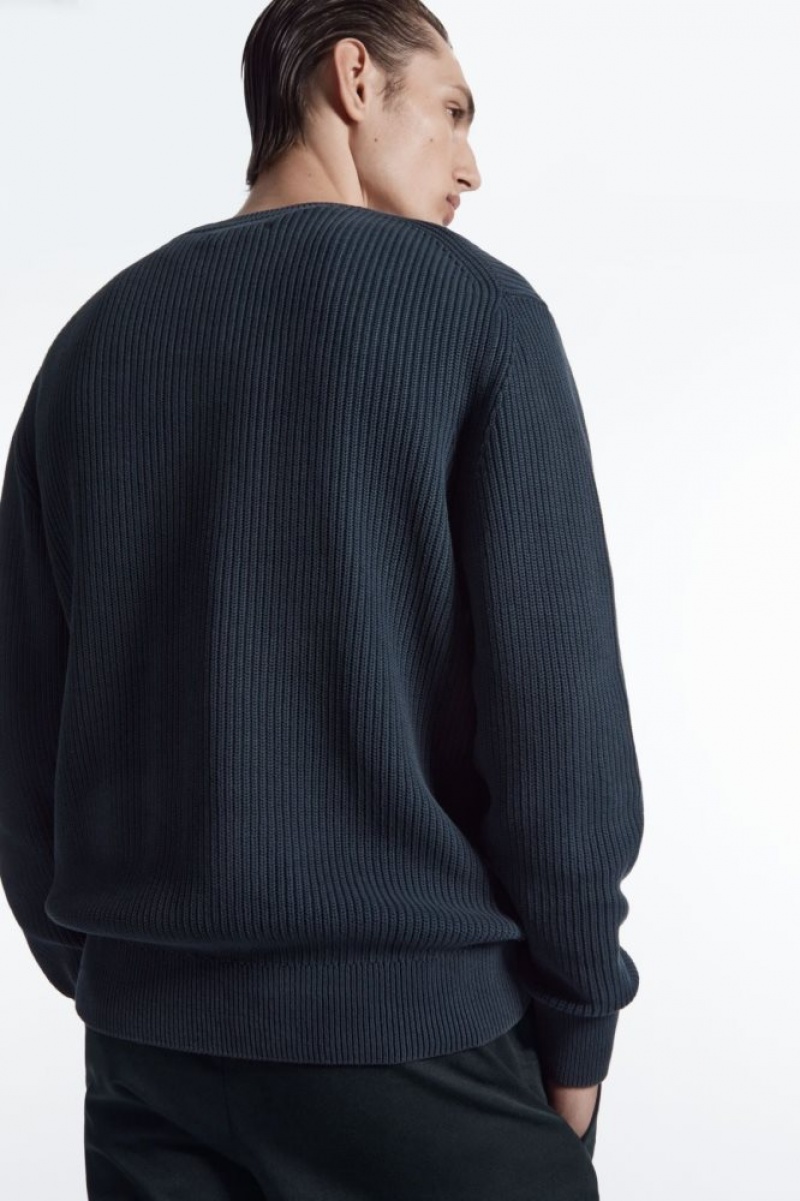 Navy Cos Stone-washed Knitted Sweater | OJMLT8752