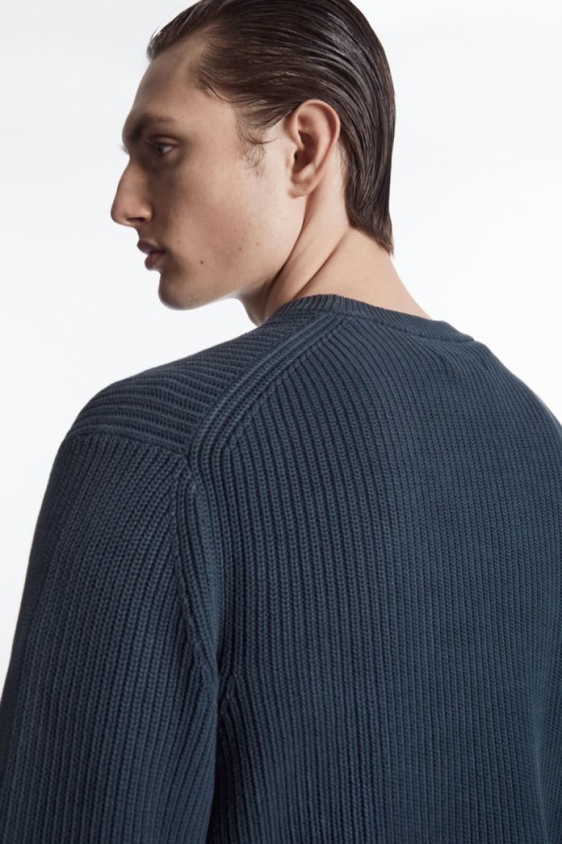 Navy Cos Stone-washed Knitted Sweater | OJMLT8752