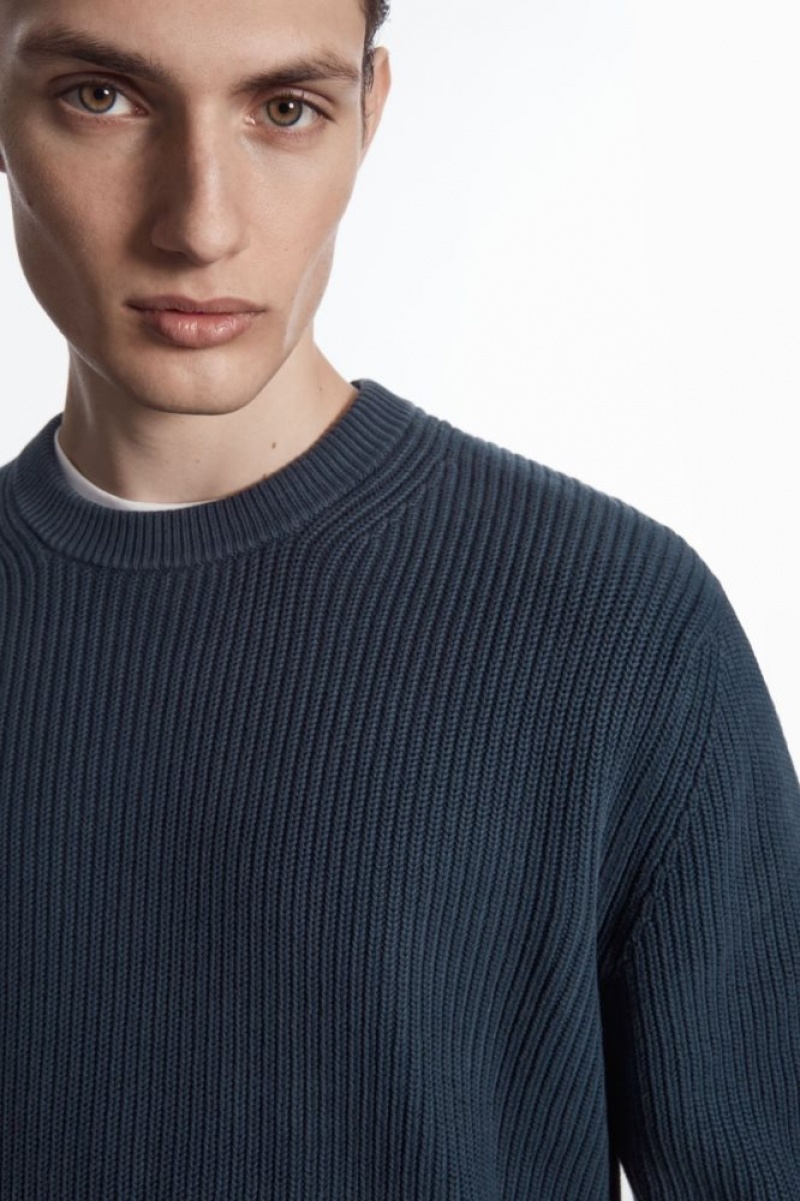 Navy Cos Stone-washed Knitted Sweater | OJMLT8752