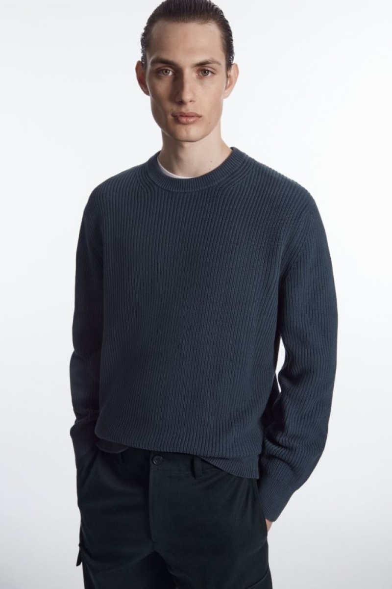 Navy Cos Stone-washed Knitted Sweater | OJMLT8752