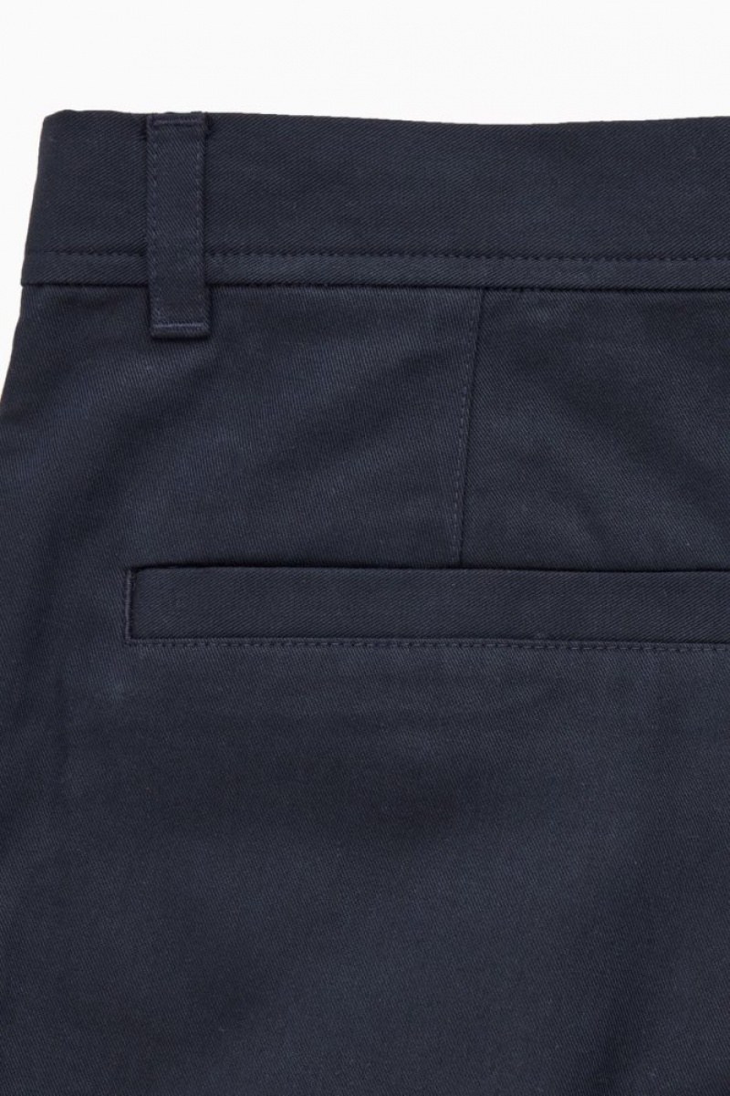 Navy Cos Tapered Pleated Twill Chinos | VEHGB6581