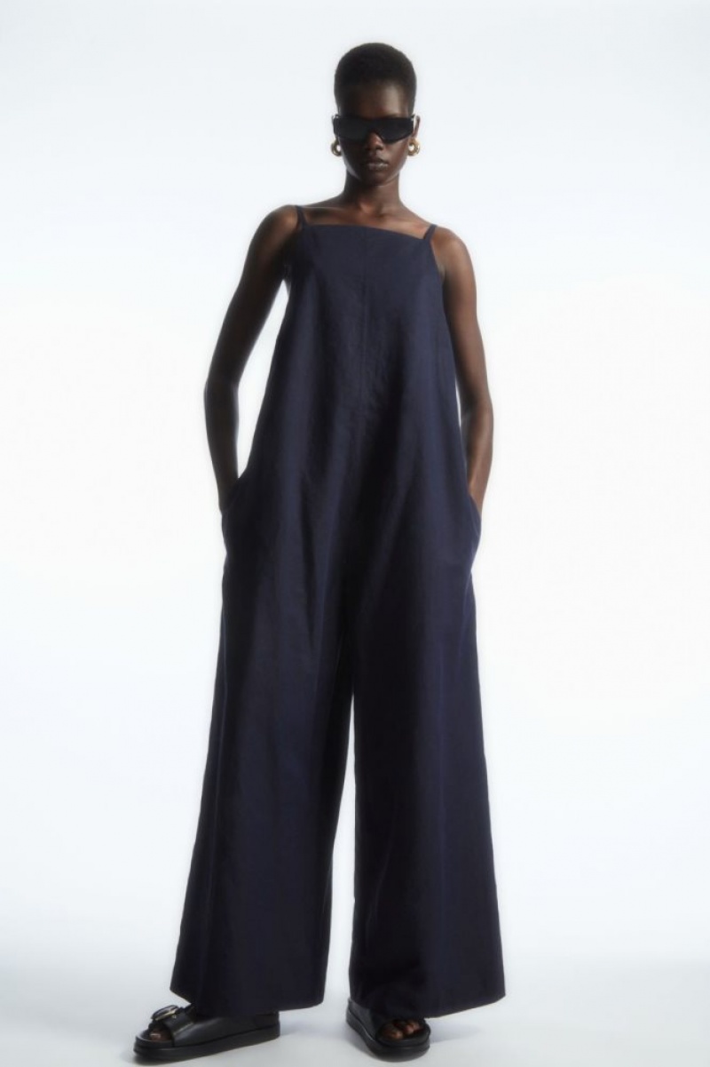 Navy Cos Tie-detail Linen Jumpsuit | GNJQH4052