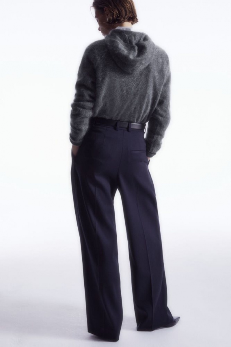 Navy Cos Wide-leg Tailored Wool Pants | NZFOX5098