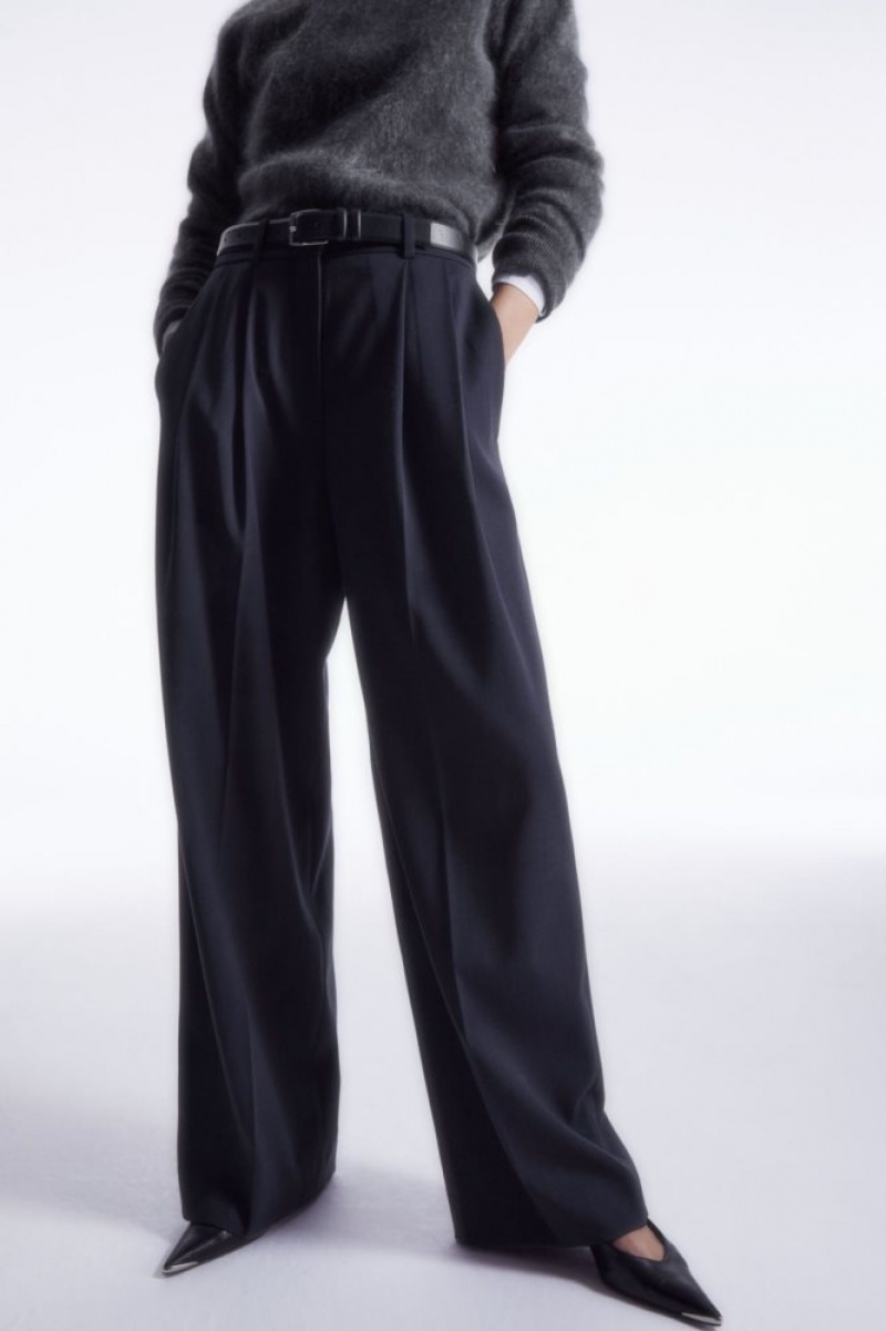 Navy Cos Wide-leg Tailored Wool Pants | NZFOX5098