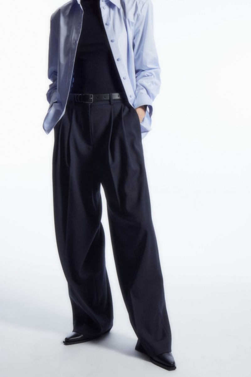 Navy Cos Wide-leg Tailored Wool Pants | PCATB7196