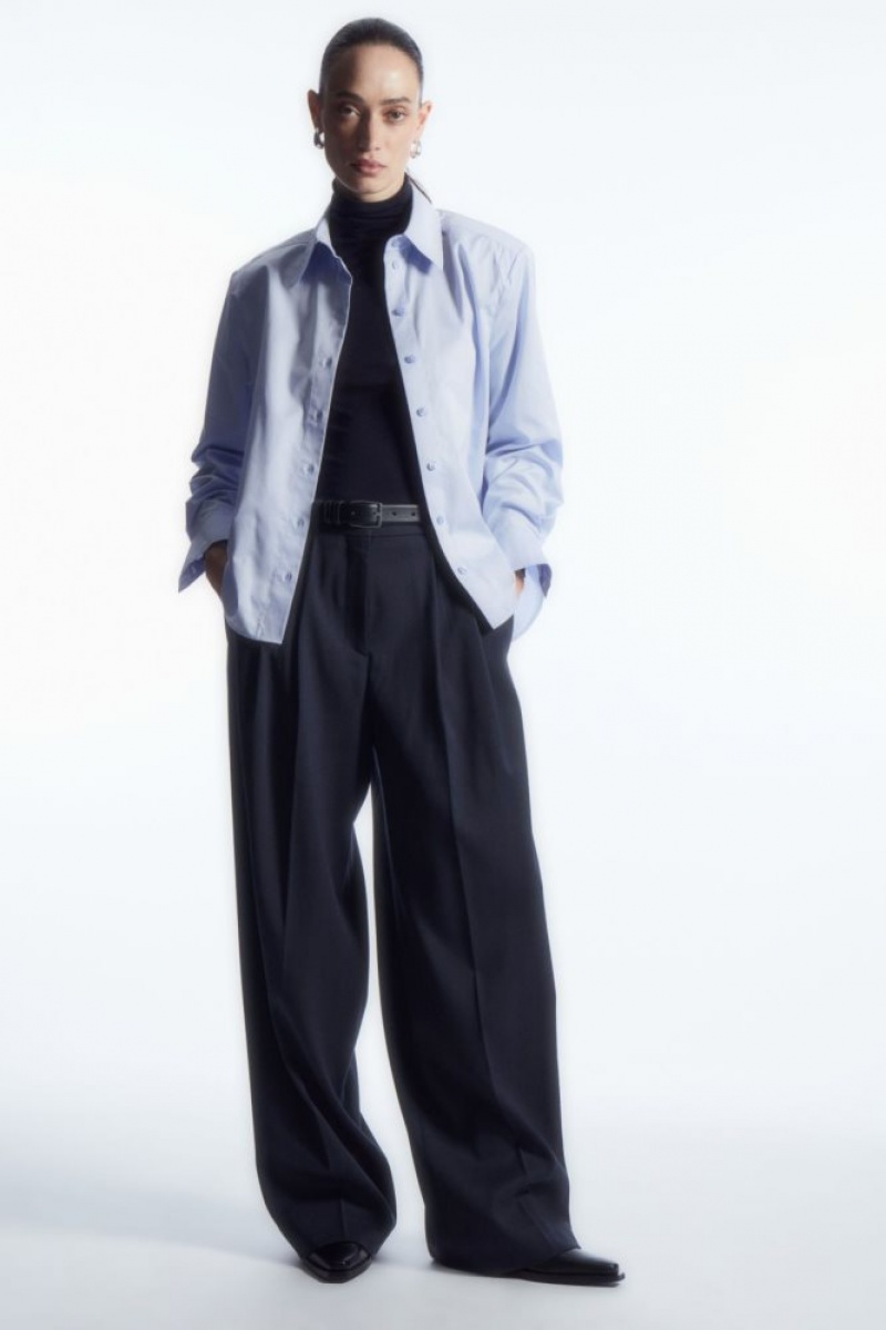 Navy Cos Wide-leg Tailored Wool Pants | PCATB7196