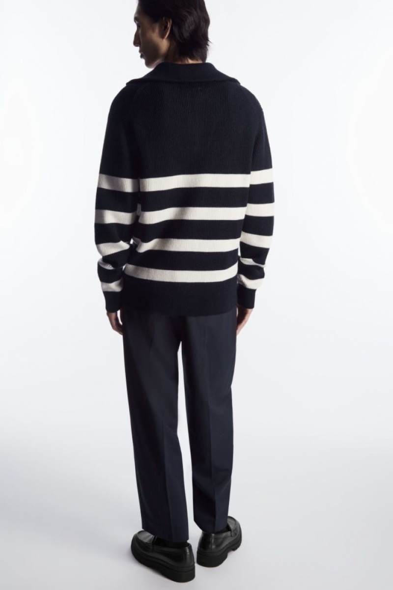 Navy Cos Wool And Cotton-blend Half-zip Sweater | YXWPF4519