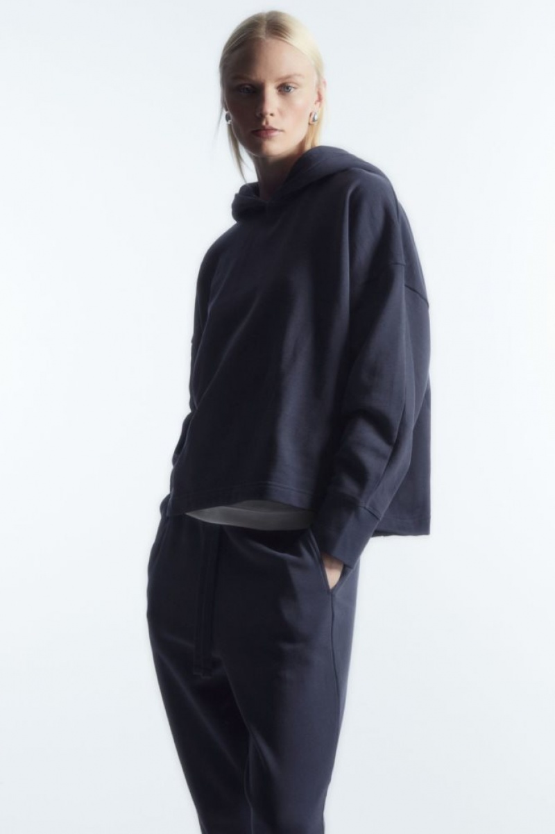 Navy Cos Wrap-effect Jersey Hoodie | XGSVM1628