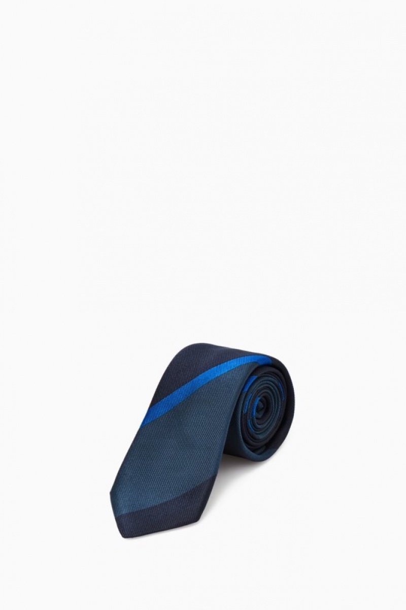 Navy / Blue Cos Striped Pure Silk Tie | BAELT2014