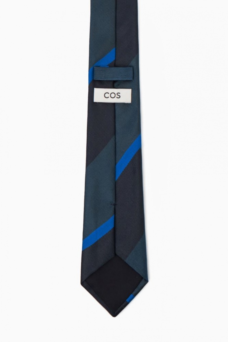 Navy / Blue Cos Striped Pure Silk Tie | BAELT2014