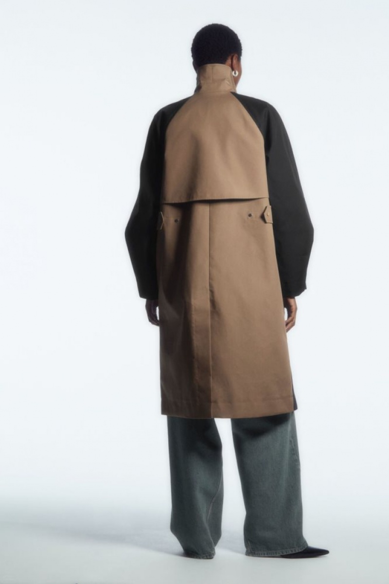 Navy / Brown Cos Color-block Car Coat | XKUJT3261