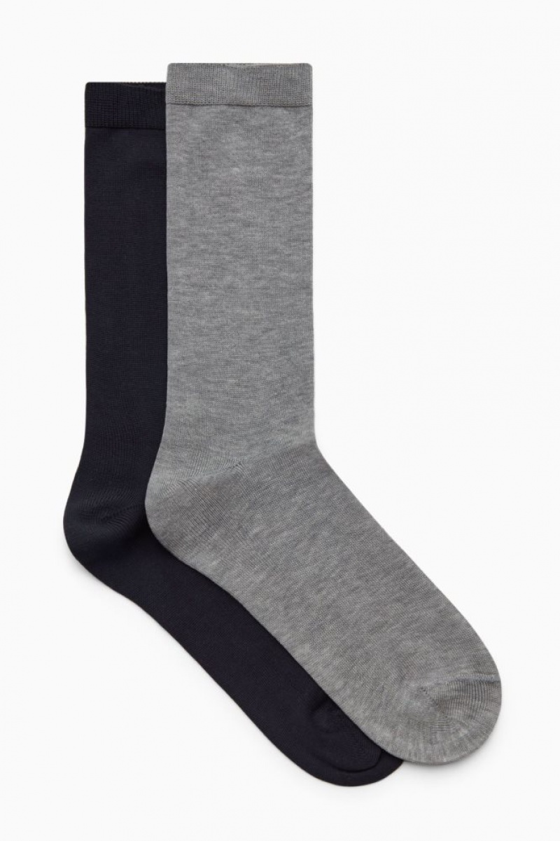 Navy / Grey Cos 2-pack Mercerised Cotton Socks | COEVQ6125