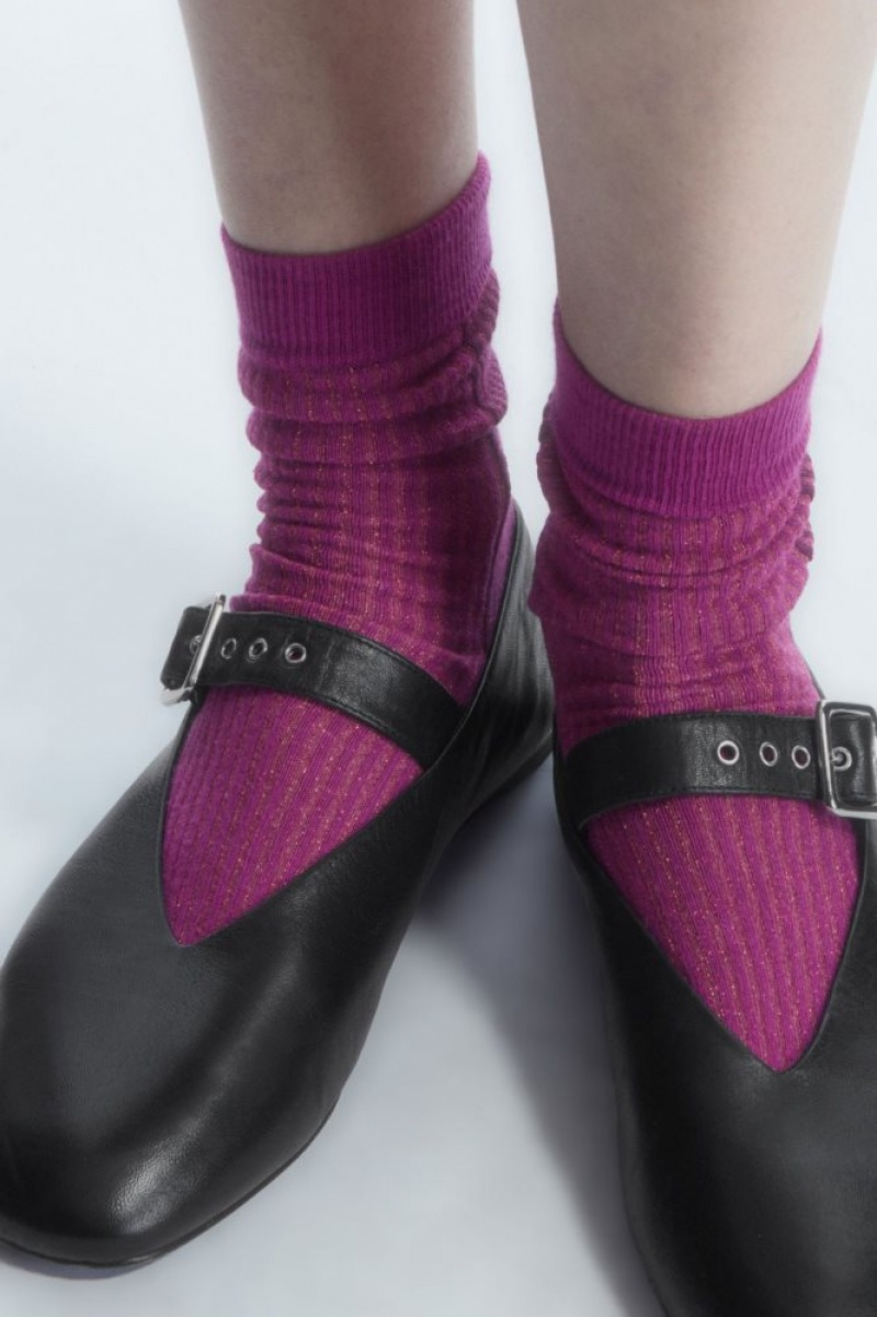 Pink Cos Two-tone Sparkly Ribbed Socks | QVDOI1647