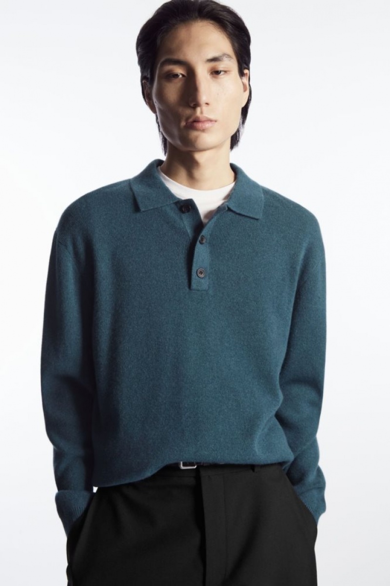 Turquoise Cos Pure Cashmere Polo Shirt | CGXMD5370