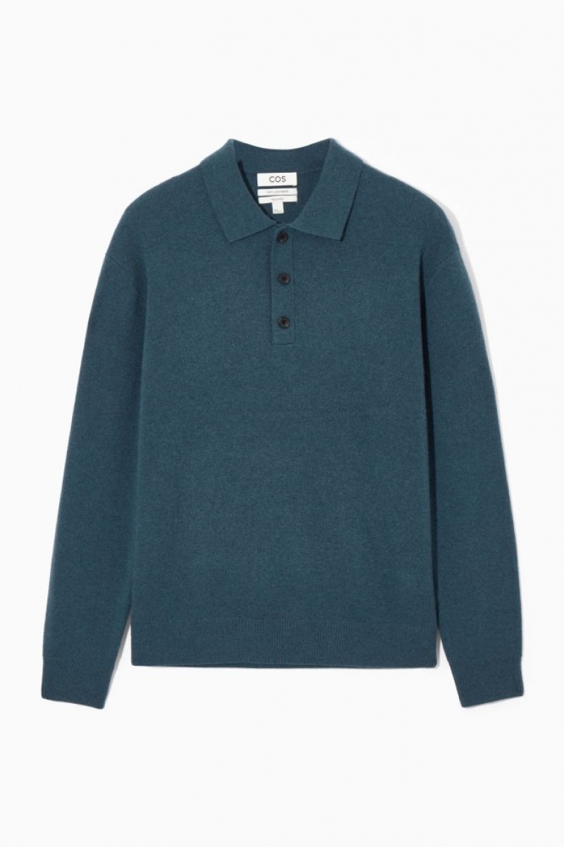 Turquoise Cos Pure Cashmere Polo Shirt | CGXMD5370