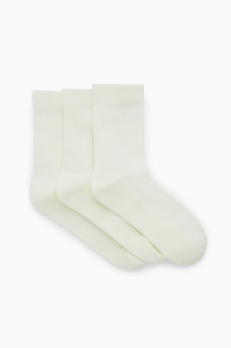 White Cos 3-pack Ribbed Sport Socks | ACUNY1206