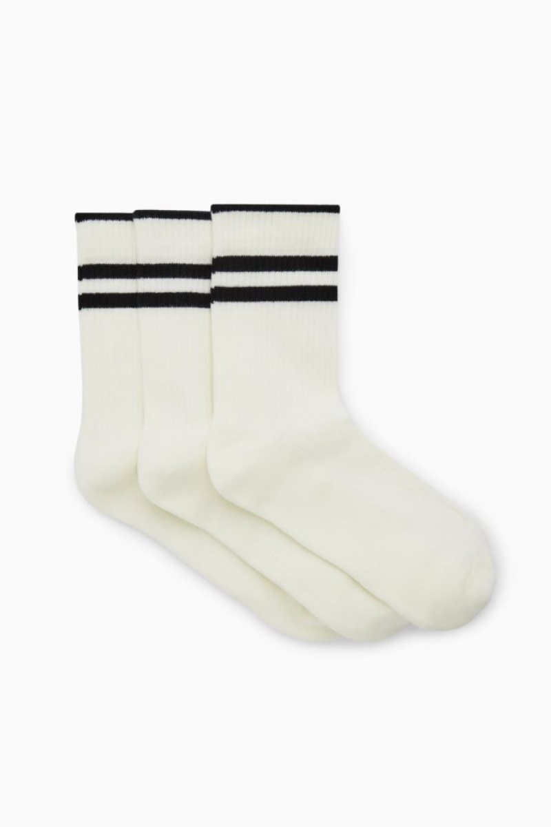 White Cos 3-pack Ribbed Sport Socks | PMNQL5198