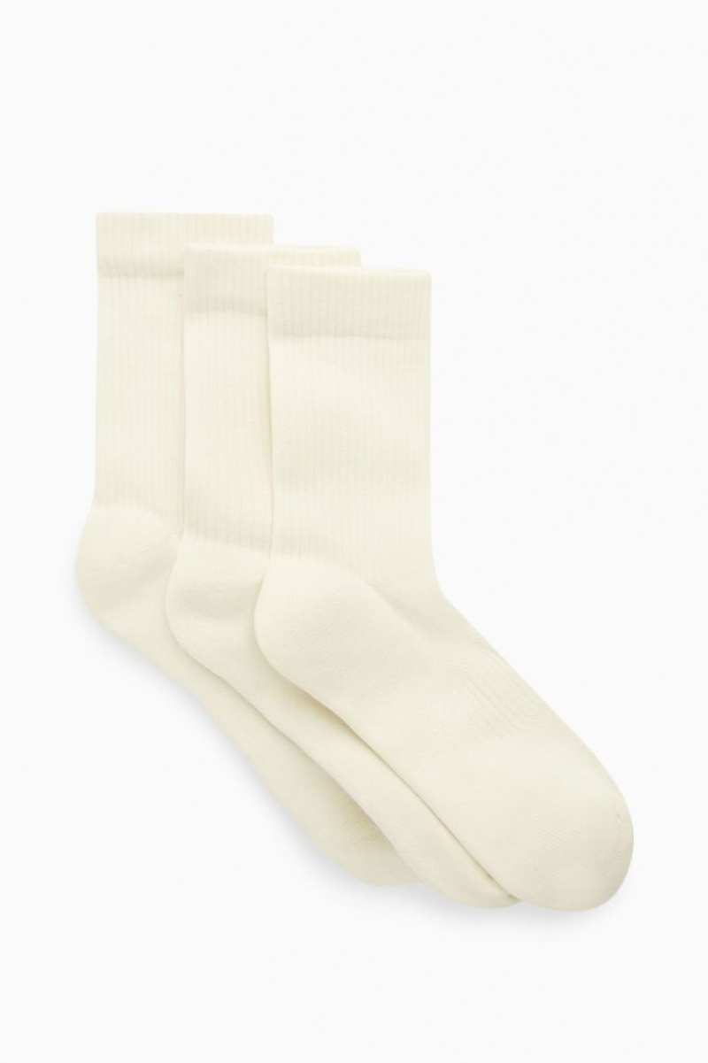 White Cos 3-pack Ribbed Sports Socks | FTRUJ1436