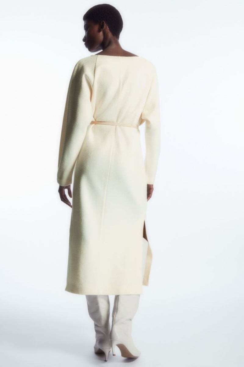 White Cos Boiled-wool Long-sleeved Maxi Dress | KRUIS3620