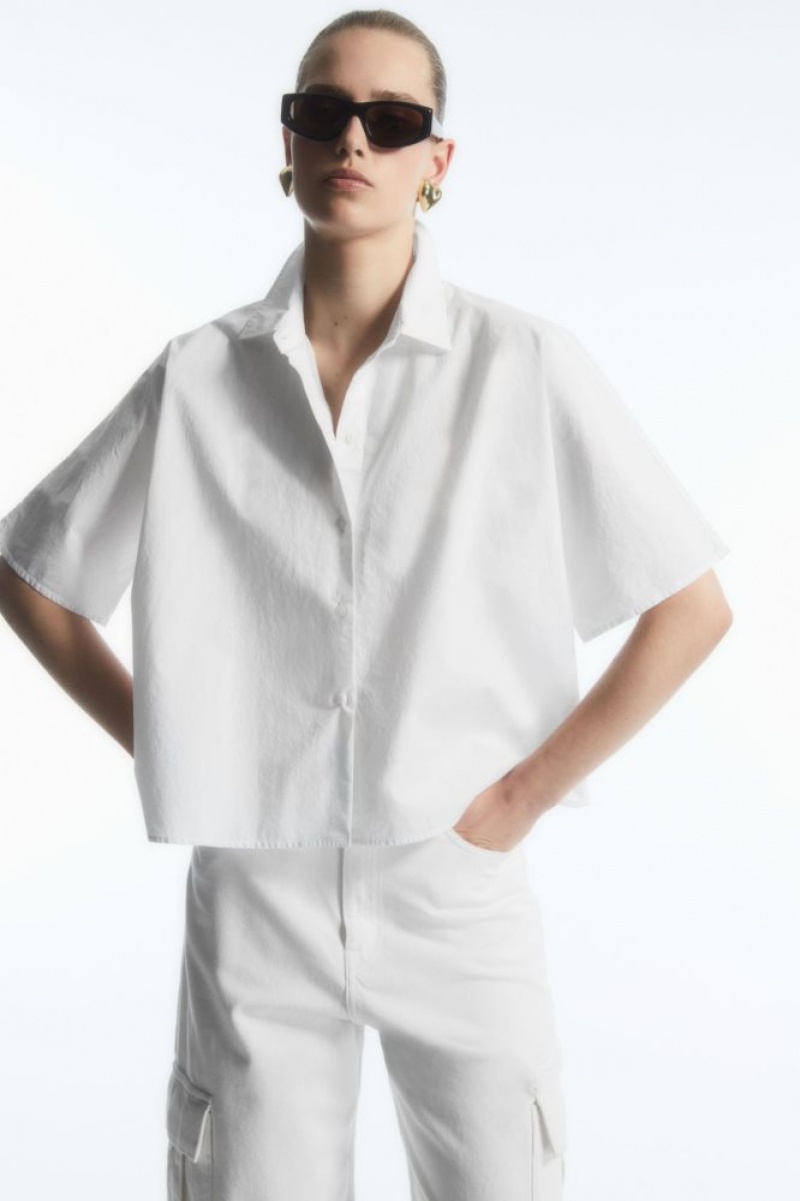 White Cos Boxy Short-sleeved Poplin Shirt | HAXCK3802