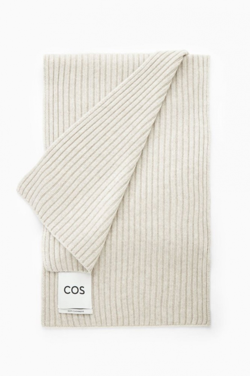 White Cos Chunky Ribbed Pure Cashmere Scarf | PUAQB8940