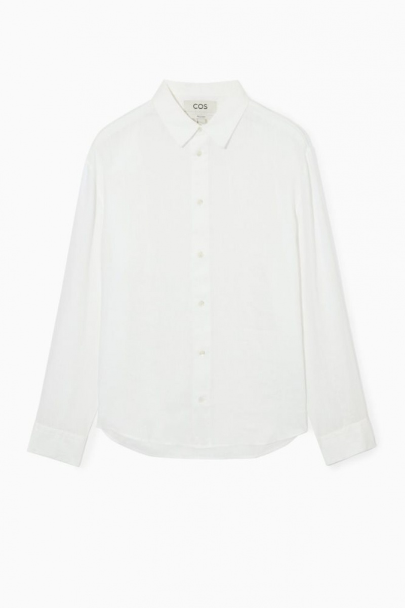 White Cos Curved-hem Linen Shirt | HKINW8592