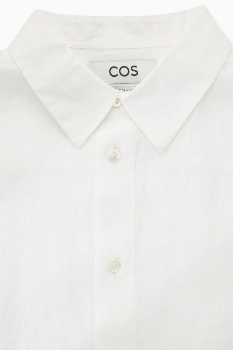 White Cos Curved-hem Linen Shirt | HKINW8592