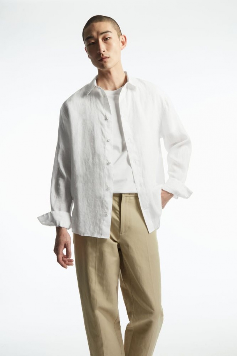 White Cos Curved-hem Linen Shirt | HKINW8592