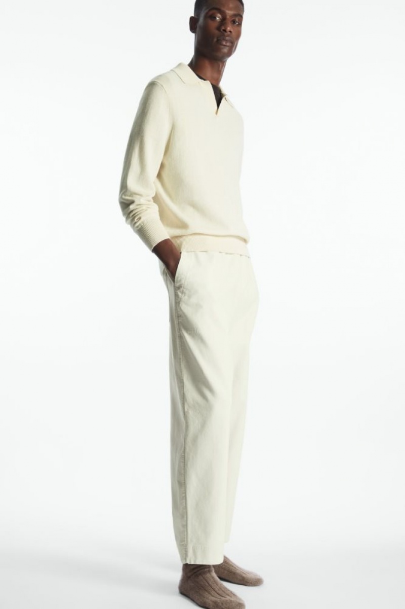 White Cos Elasticated Twill Pants | NJAHO3675