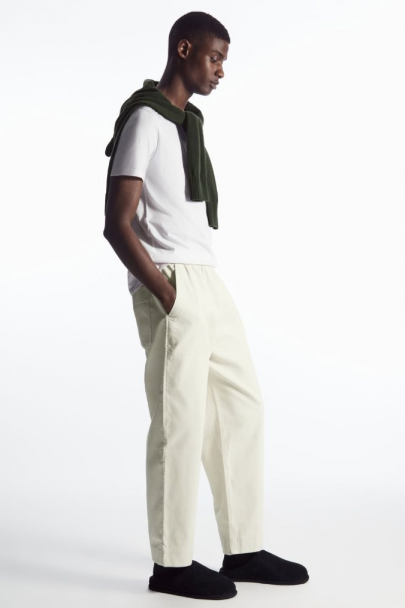 White Cos Elasticated Twill Pants | NJAHO3675