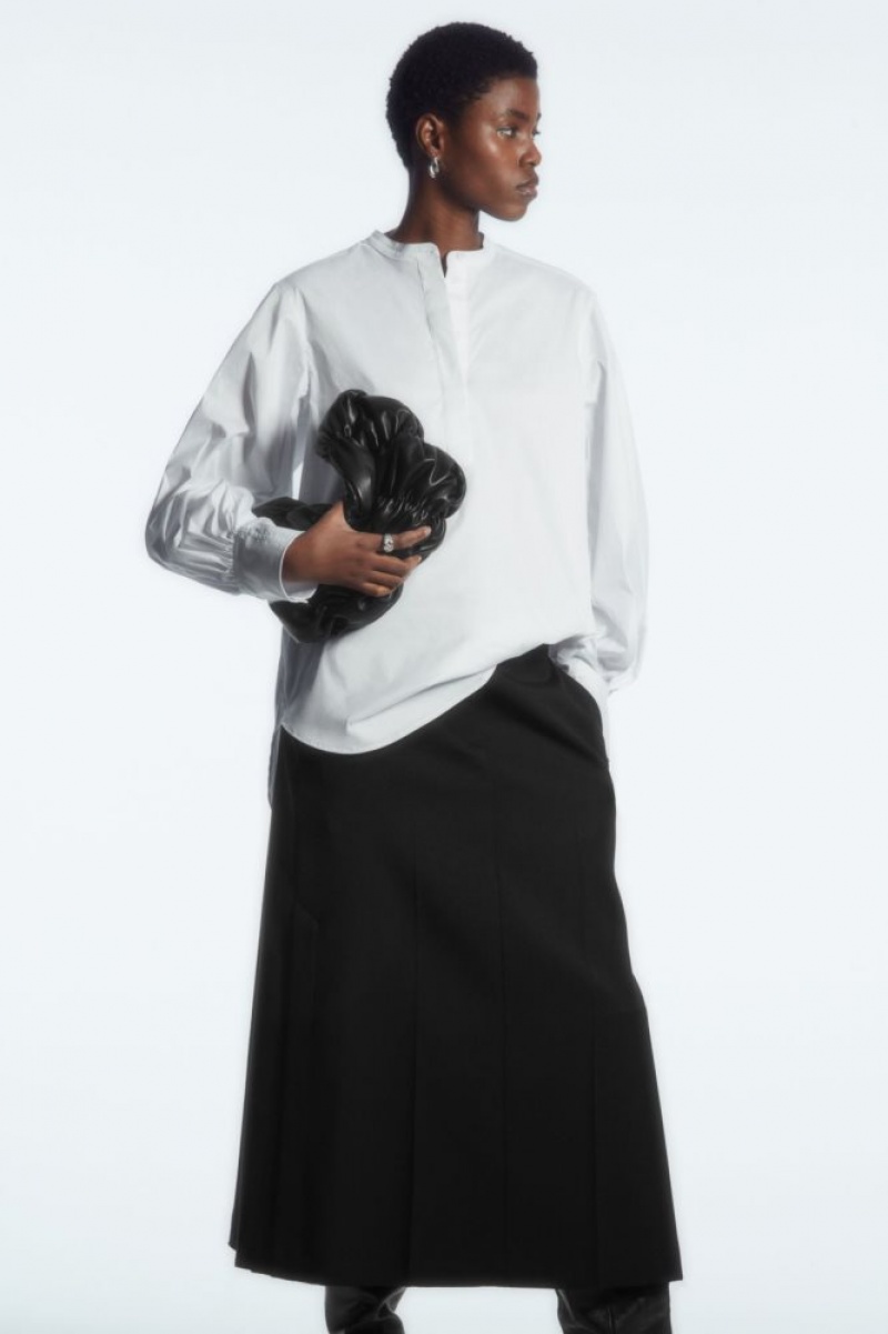 White Cos Gathered Grandad-collar Blouse | TGJKY7903