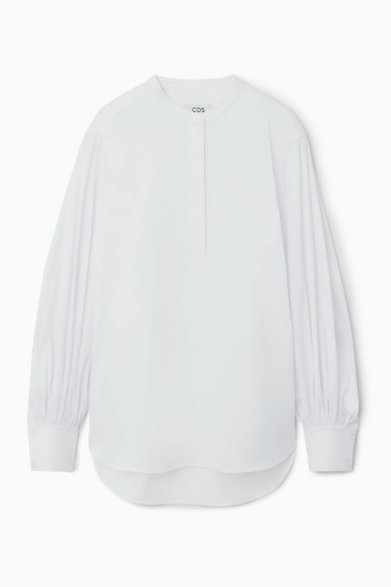 White Cos Gathered Grandad-collar Blouse | TGJKY7903