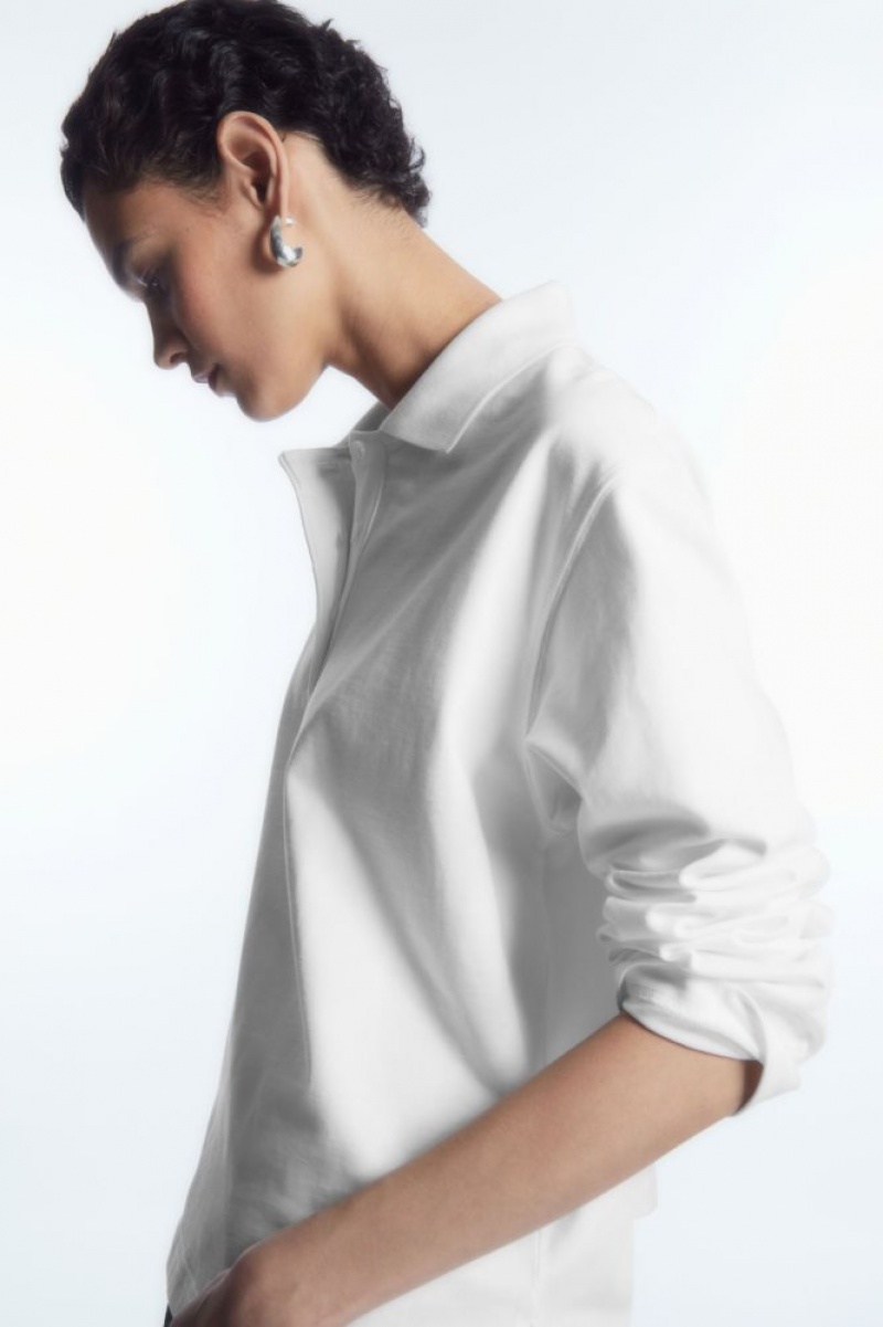 White Cos Long-sleeved Polo Shirt | JTUQV6534