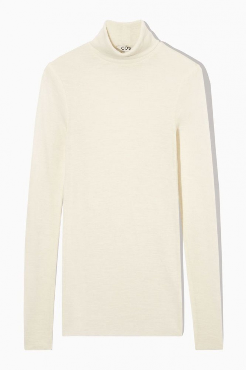 White Cos Merino Wool Turtleneck Top | FLYUV9631