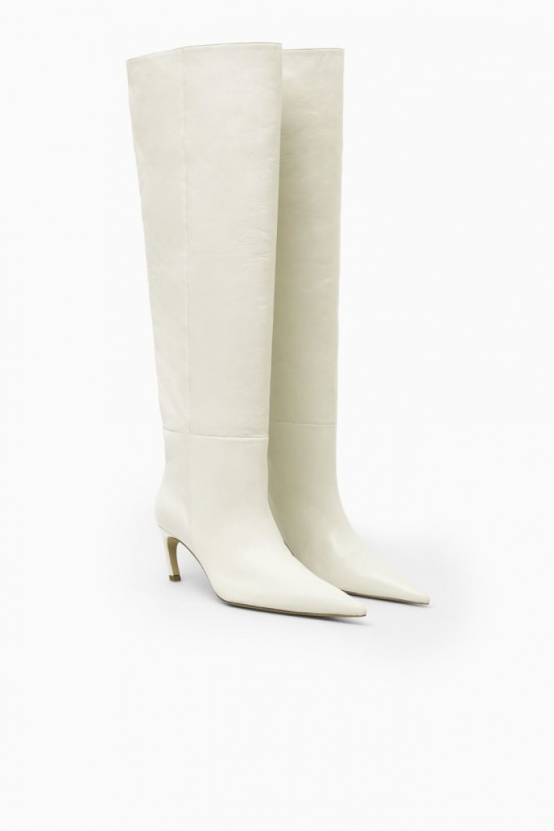 White Cos Pointed-toe Leather Knee-high Boots | WTXNR3516