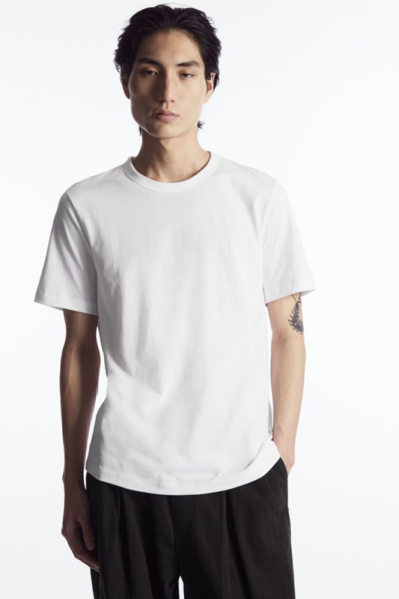 White Cos Regular-fit Mid-weight Brushed T-shirt | IRUYP1940