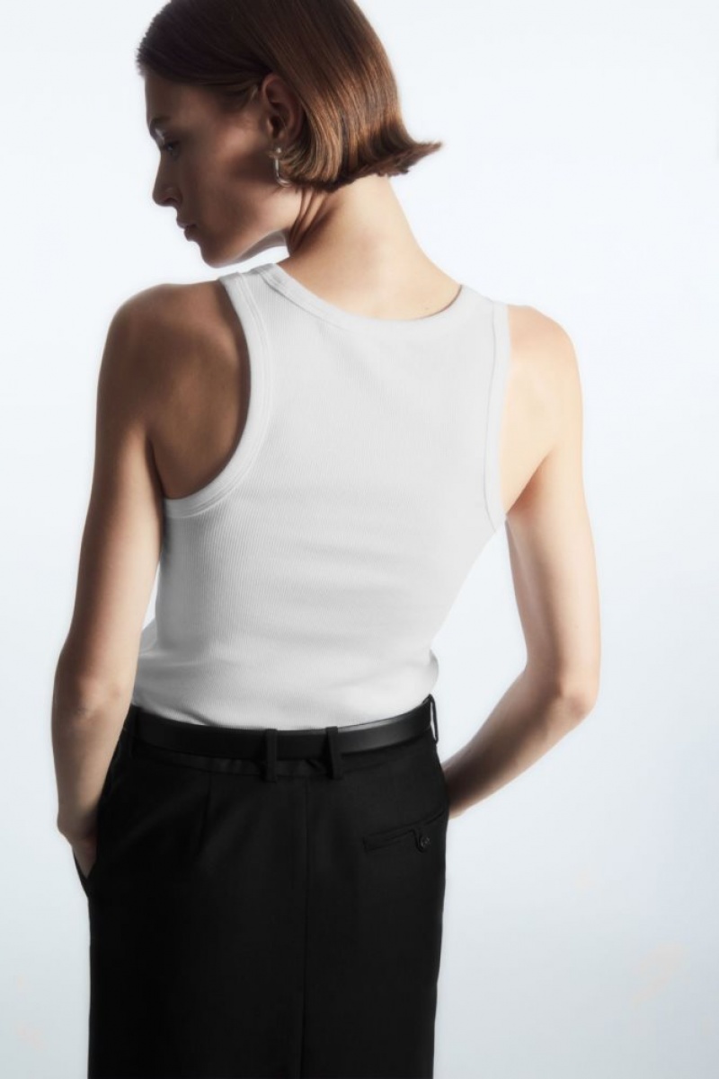 White Cos Ribbed Tank Top | KBLDZ4328