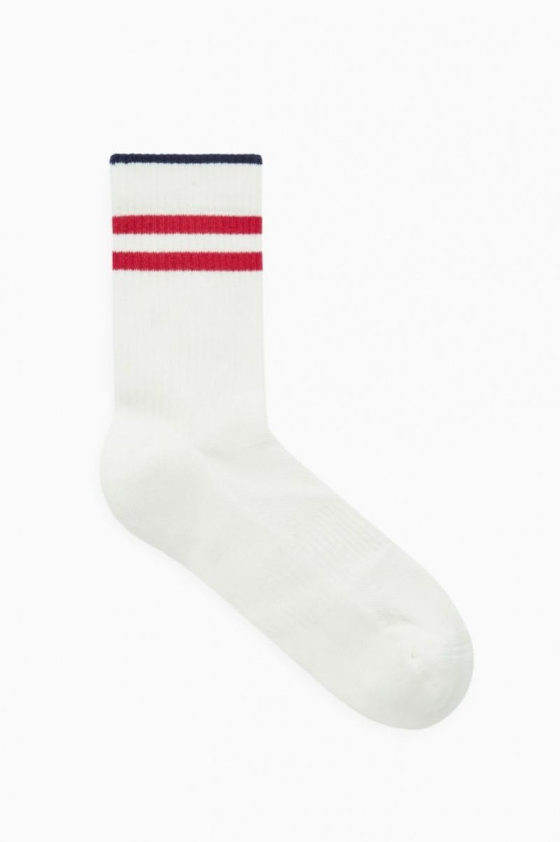 White Cos Striped Sports Socks | IEAXG7406