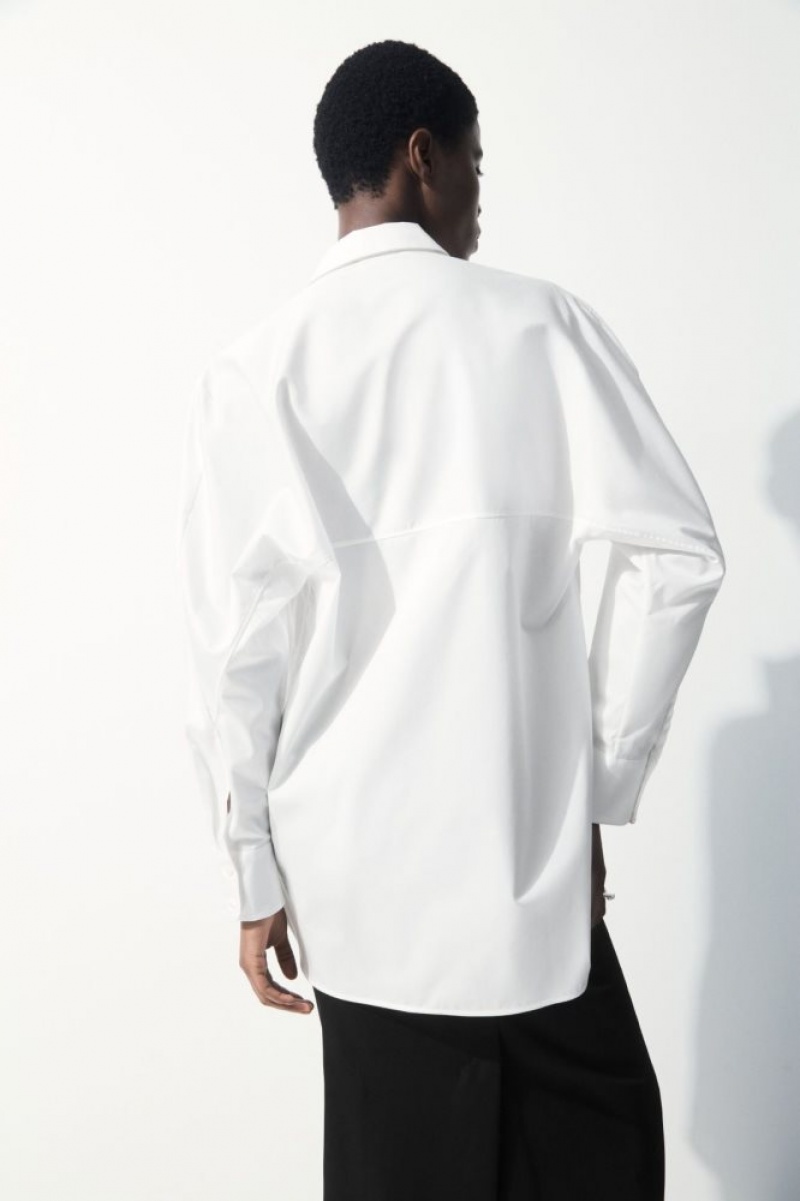 White Cos The Oversized Cotton-sateen Shirt | QDMGT8563