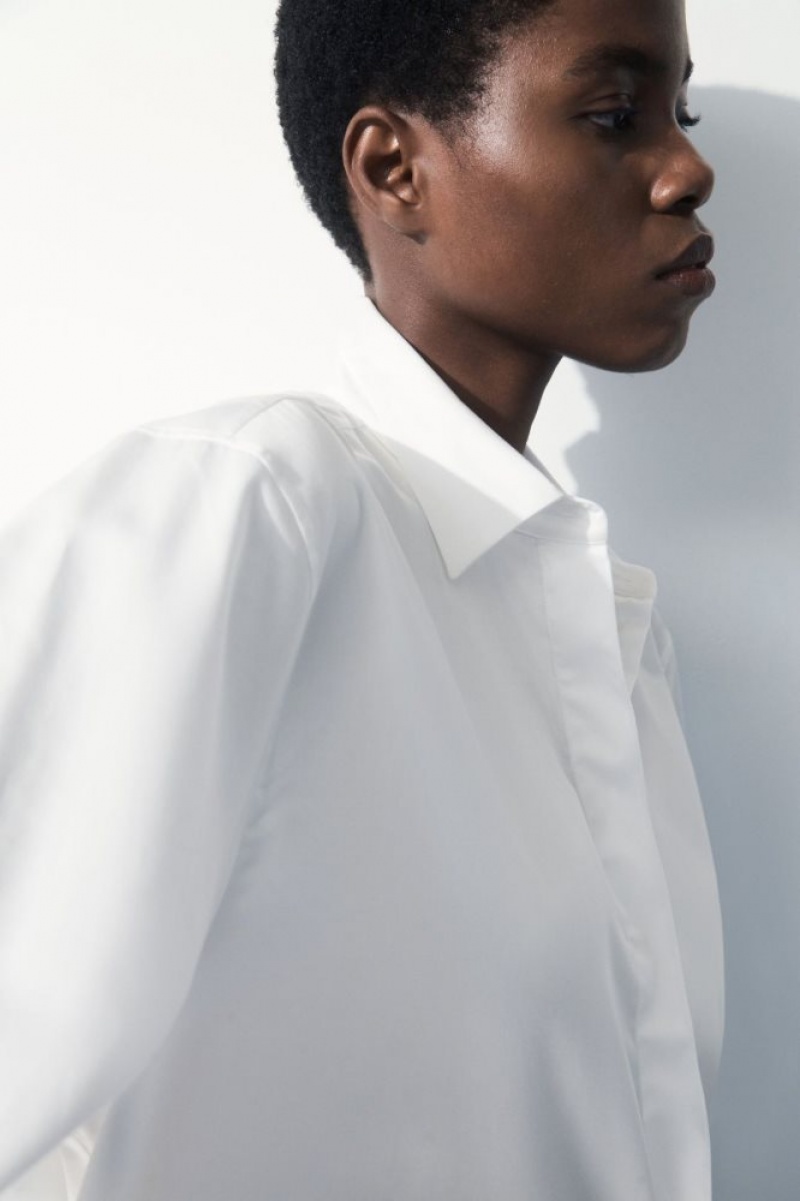 White Cos The Oversized Cotton-sateen Shirt | QDMGT8563