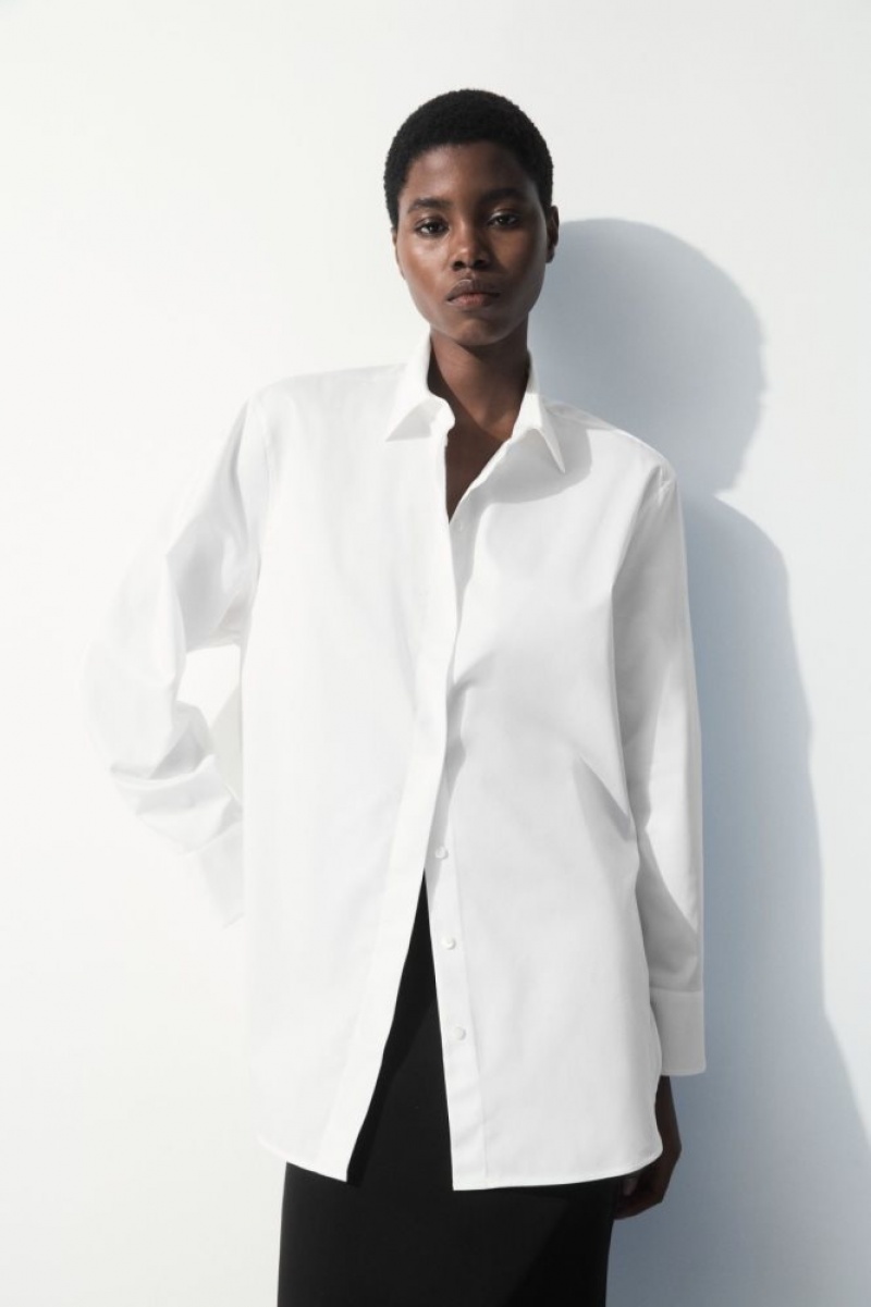 White Cos The Oversized Cotton-sateen Shirt | QDMGT8563