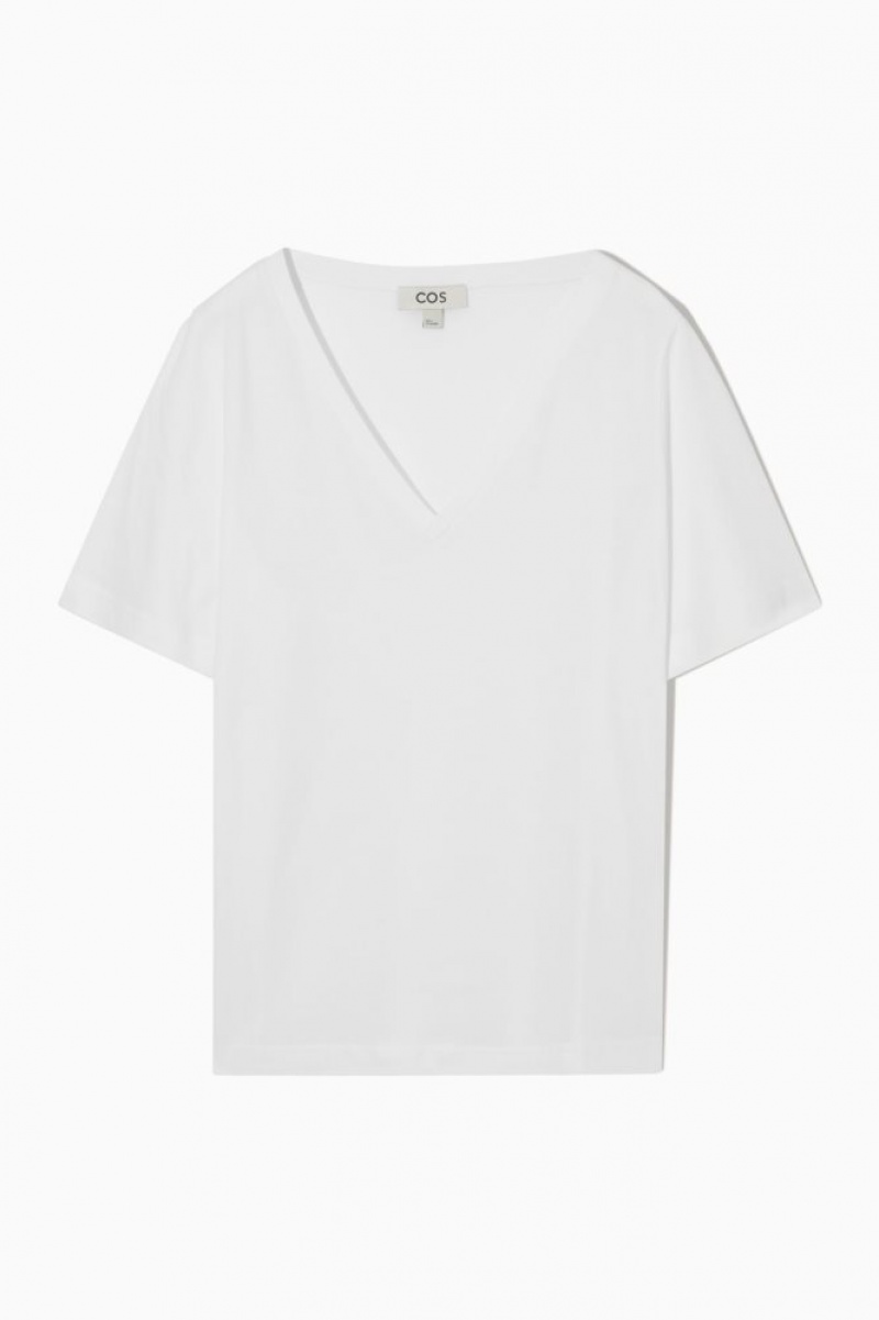 White Cos V-neck T-shirt | KLHUT4609